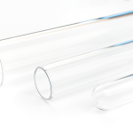 Quartz glass tubes as UV protection sleeves for water treatment and pharma. Three quartz glass tubes with different diameters used as UV protection sleeves in water treatment and pharmaceutical applications.